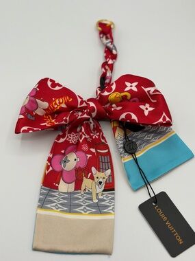Red Bow Hair Scarf with Multicolor Print